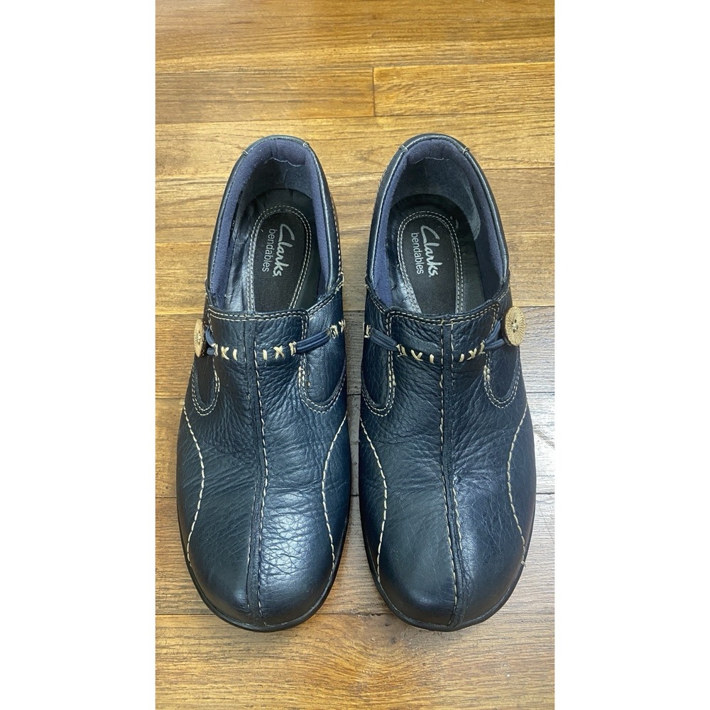 Clarks Womens Un Loop Slip-on Shoes 7.5 M Comfort Loafers Leather Navy Blue - Picture 2 of 9